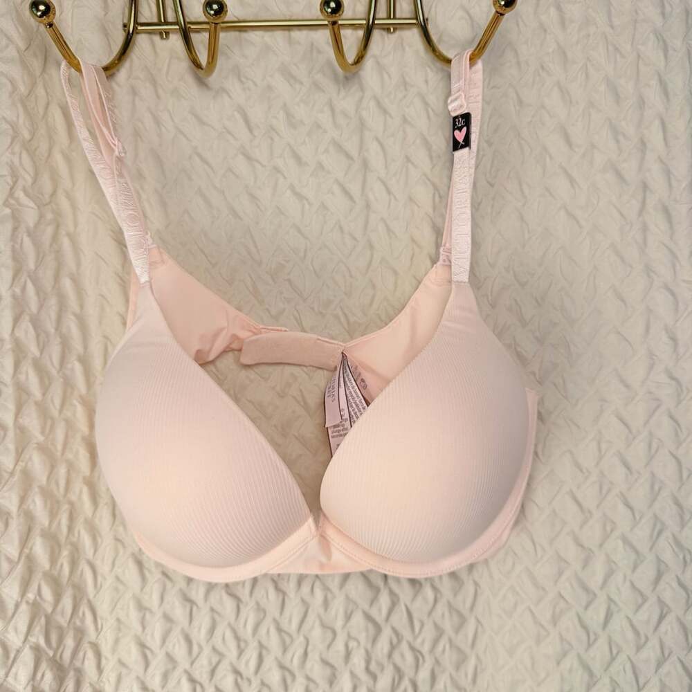 Victoria's Secret T-Shirt Push-Up Bra Size 32C Pink Ribbed